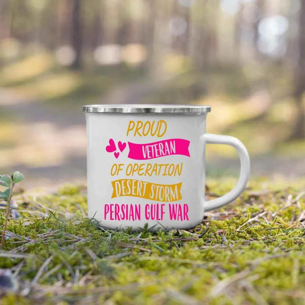 Gift Idea Inspirational Gift for Veterans Day, Commemorate Desert Storm - 12 Oz White Stainless Steel Camping Mug