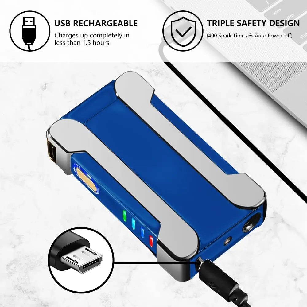 Gifts for Him Lighters USB Rechargeable Electric Lighters Windproof flameless Plasma Arc Lighter with Safety Switch,Gifts for Men(Blue)