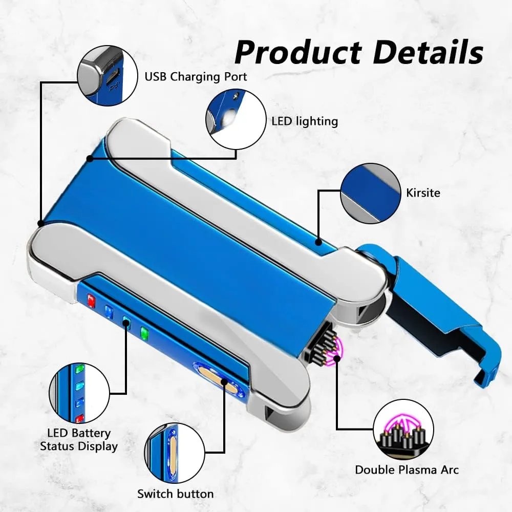 Gifts for Him Lighters USB Rechargeable Electric Lighters Windproof flameless Plasma Arc Lighter with Safety Switch,Gifts for Men(Blue)