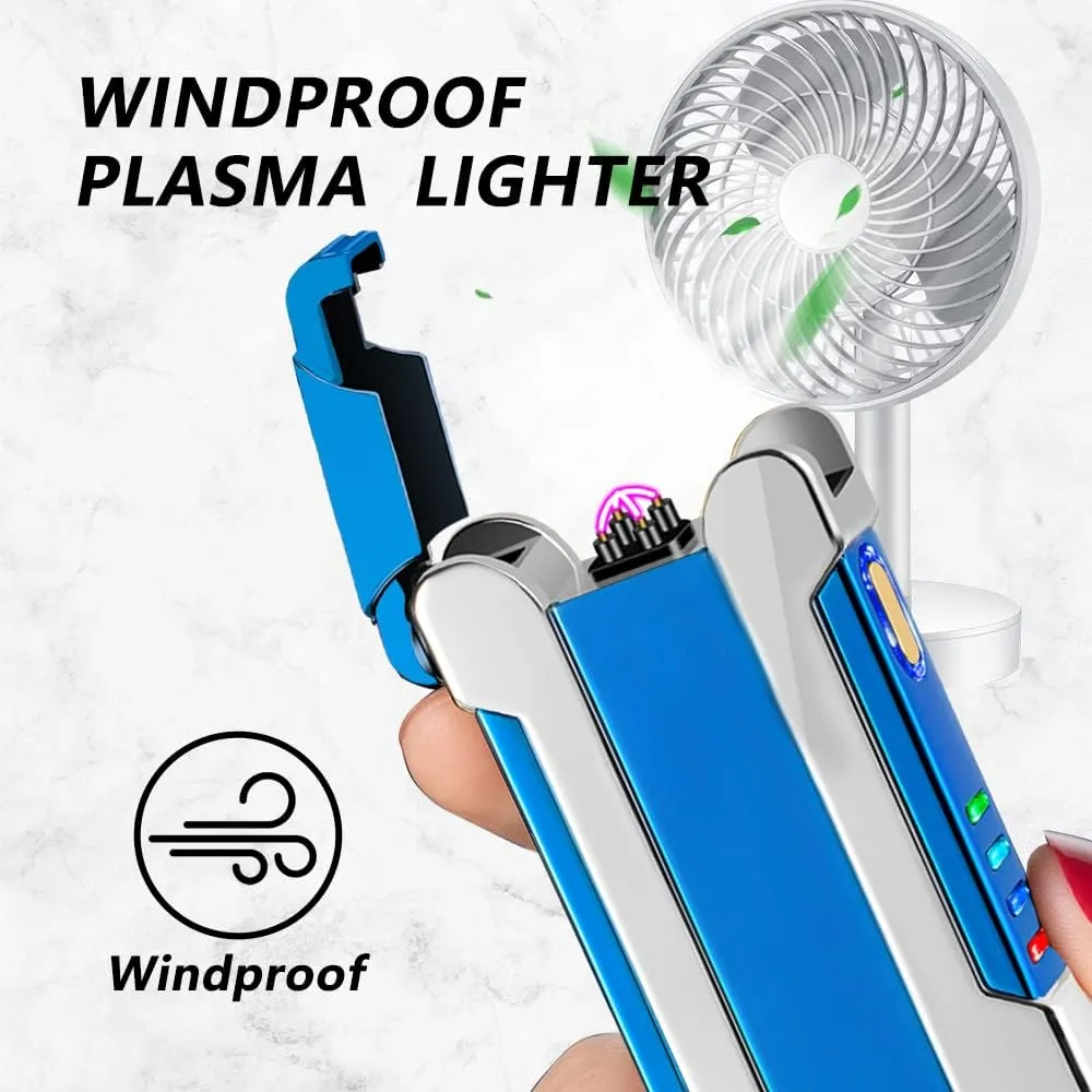 Gifts for Him Lighters USB Rechargeable Electric Lighters Windproof flameless Plasma Arc Lighter with Safety Switch,Gifts for Men(Blue)