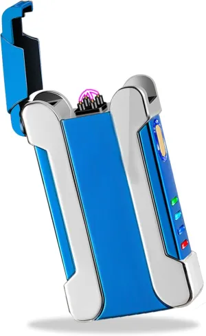 Gifts for Him Lighters USB Rechargeable Electric Lighters Windproof flameless Plasma Arc Lighter with Safety Switch,Gifts for Men(Blue)