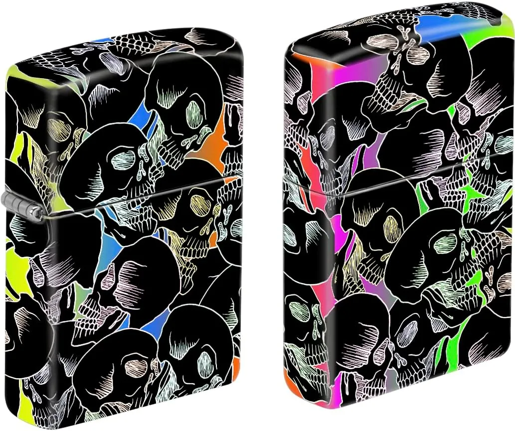 Glow in The Dark Full Wrap Printed Zippo Lighters (Colorful Graffiti Skulls)