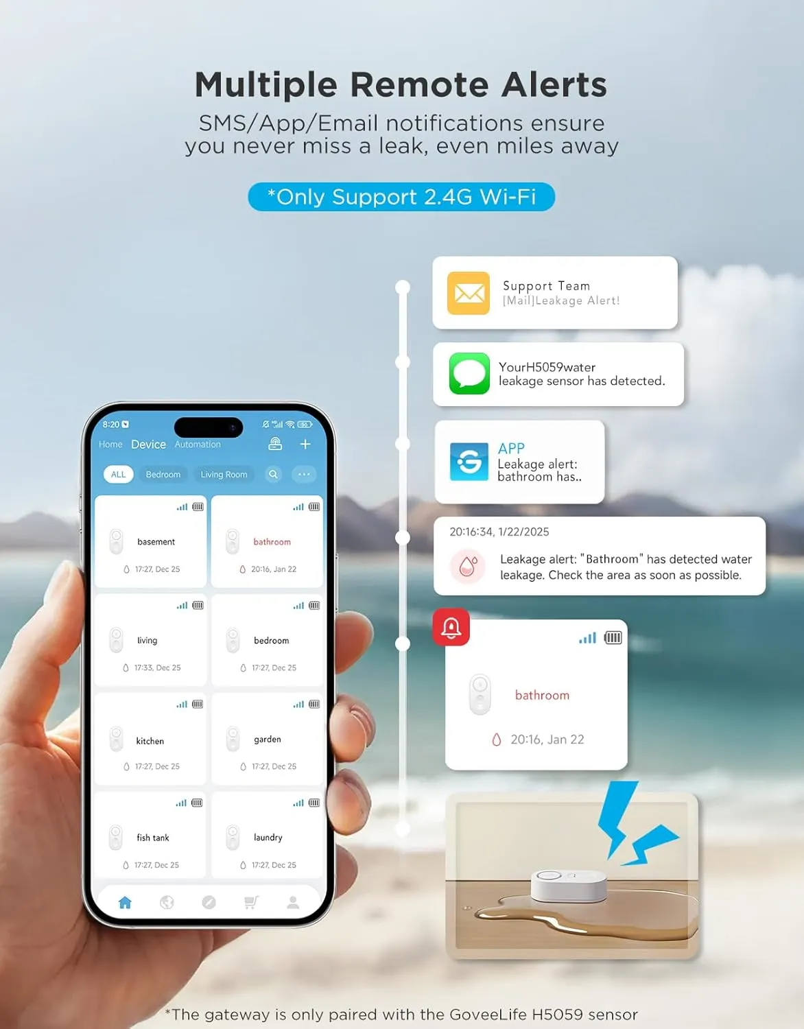 GoveeLife Upgraded Smart Water Leak Detector 1s with 1804ft Long Monitoring Range, WiFi Water Sensor with Email/APP Push and Sound Alarm,5-Year Battery Life, 3 Pack, Suit for Home, Basement, Kitchen