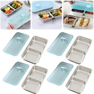 Grab and Go Snack Containers Reusable, Stainless Steel Double Compartment Snack Containers,Dishwasher- Reusable Condiment Container with Lids, Snacks Dips Takeout Travel and Outdoor Camping (4PCS)