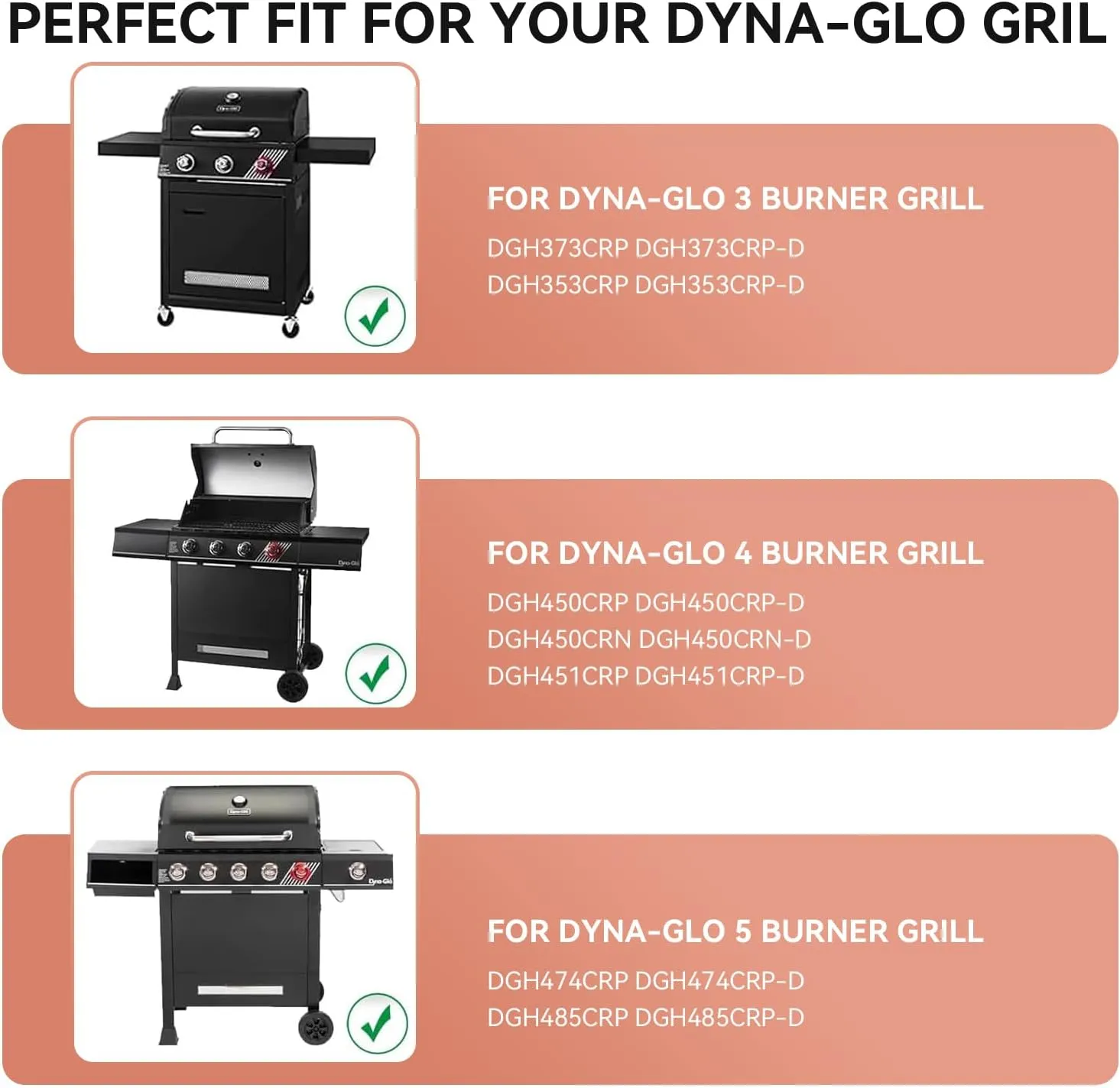 Grill Parts for Dyna-Glo 5 Burner DGH474CRP DGH483CRP DGH485CRP, Dyna-Glo 4 Burner DGH450CRP Dyna-Glo 3 Burner DGH373CRP, Porcelain Heat Plate Stainless Steel Burner for Revoace GBC1793W