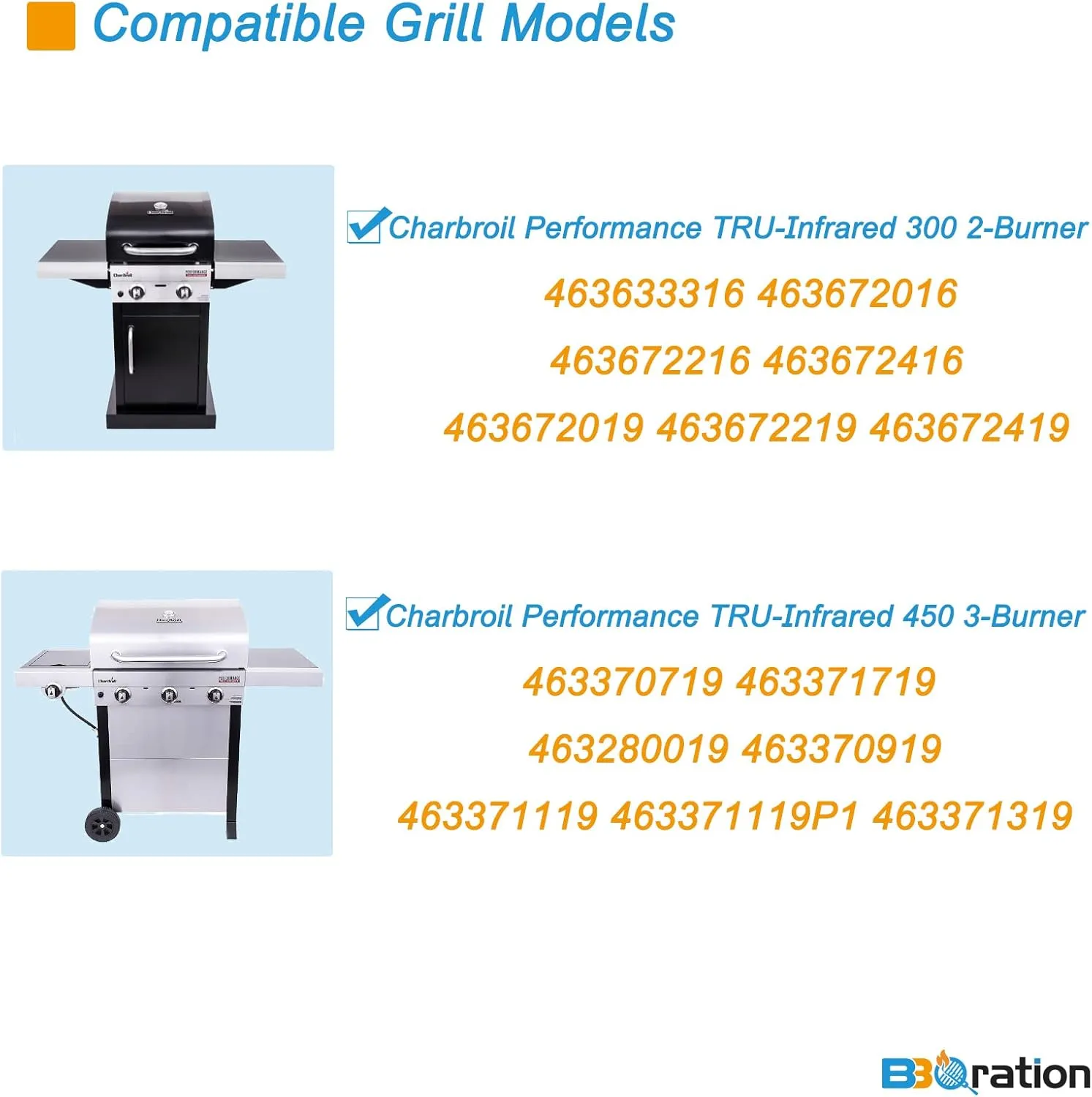 Grill Replacement Parts for Charbroil Performance TRU-Infrared 3-Burner 463370719 463371719 463672016 463371316 463371716, 17" G460-0500-W1 Porcelain Steel Grate, Heat Tent and Burner