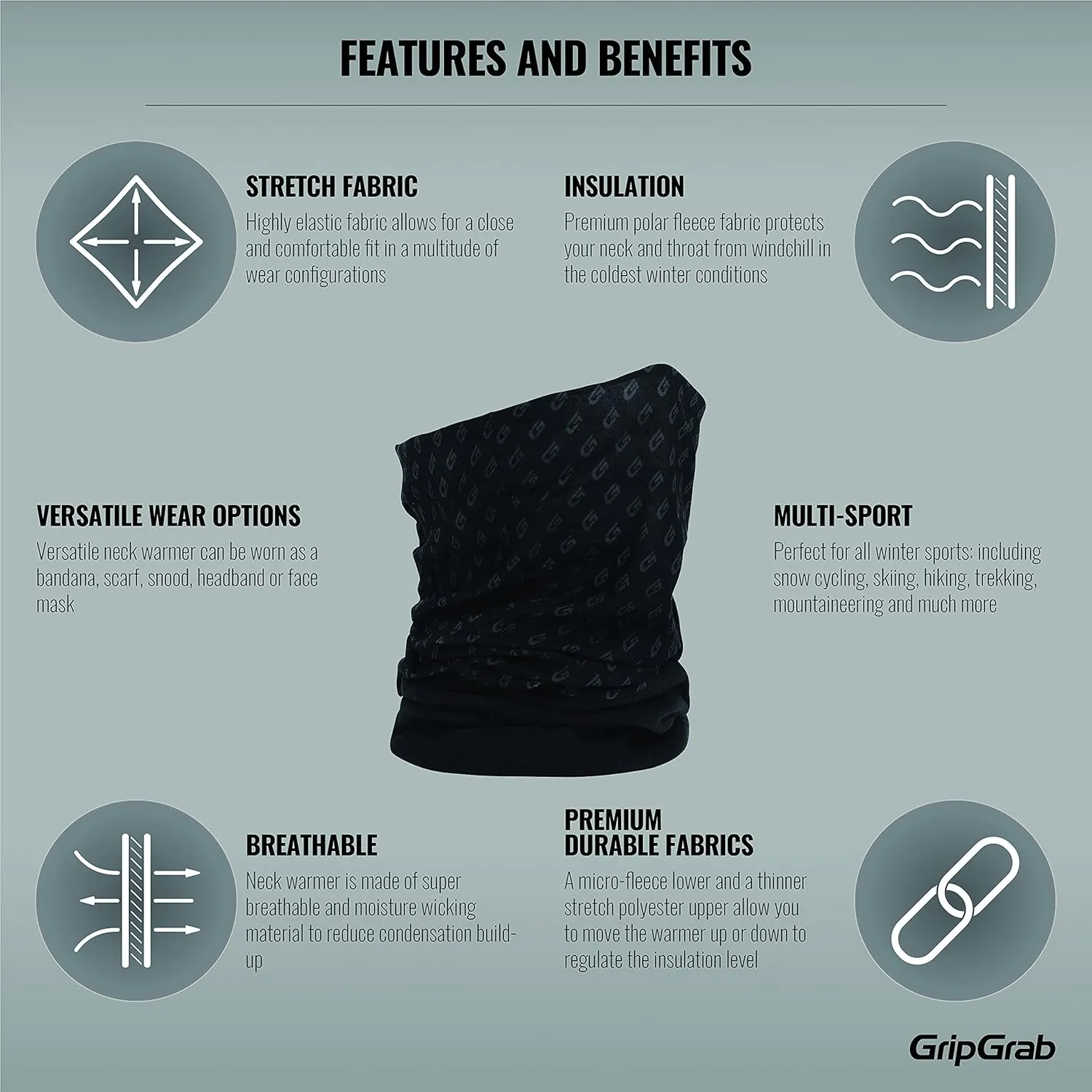 GripGrab Multifunctional Thermal Winter Fleece Neck Warmer Polar Fleece Neck Gaiter Cycling Running Outdoor Neck Scarf Biking