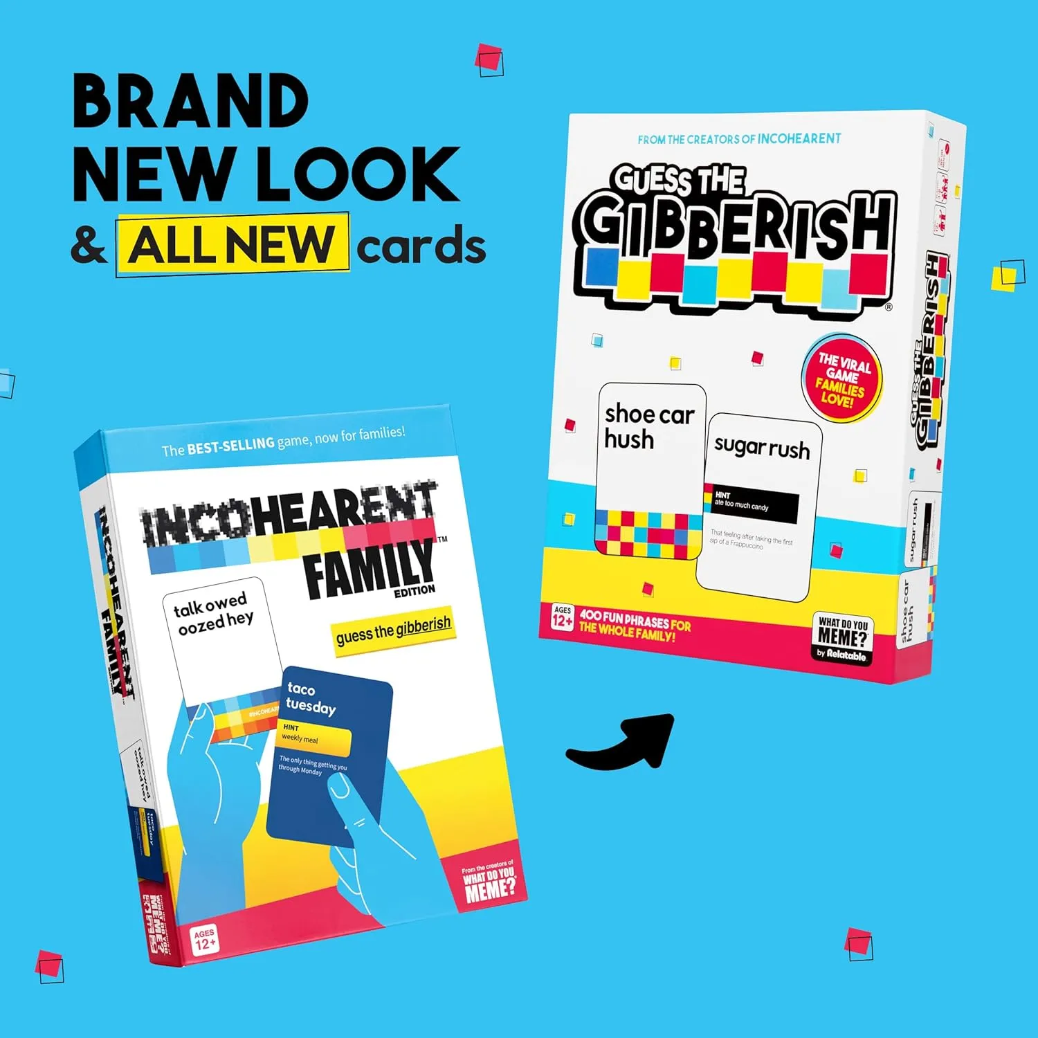 Guess The Gibberish Card Game for Families by Relatable, From The Creators of Incohereant, Fun Kids Games for Kids 12 , Game Night With Friends, Includes 400 Cards, Instructions, and 1 Sand Timer