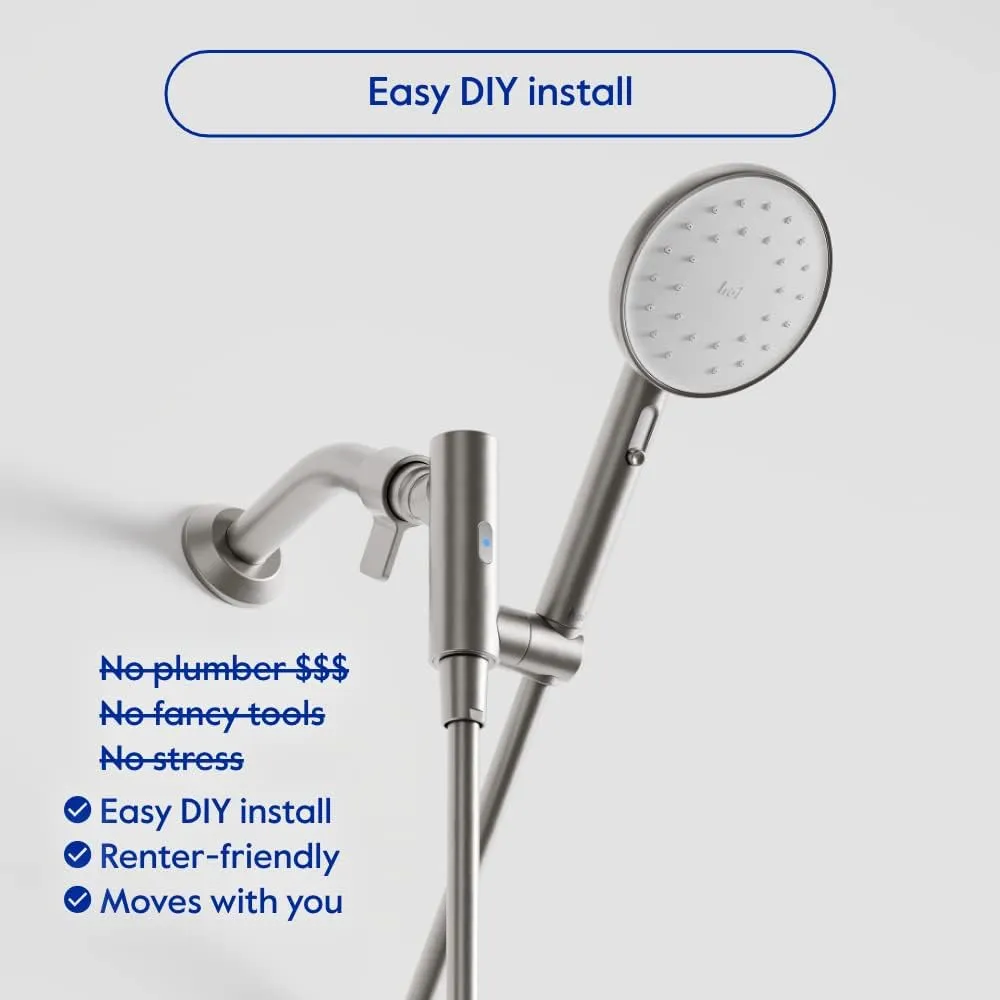hai Smart Shower Head, Bluetooth Handheld Water Saving Showerhead with Adjustable High Pressure to Spa-Like Mist, Stainless Steel, Easy Installation, Customizable LED Lights, Moon, 1.8 GPM