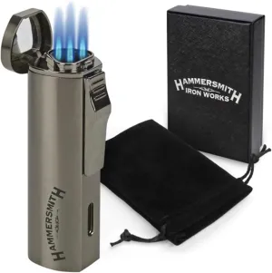 Hammersmith Andolini Triple-Flame Butane Torch Lighter for Cigars and Cigarettes, Refillable Lighters, Mini Torch with All-Metal Body and High-Capacity Fuel Tank (Without Fuel) - Gunmetal