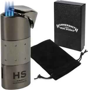 Hammersmith Kilo Triple-Flame Butane Torch Lighter for Cigars and Cigarettes, Refillable Lighters, Mini Torch with All-Metal Body and High-Capacity Fuel Tank (Without Fuel) - Gunmetal
