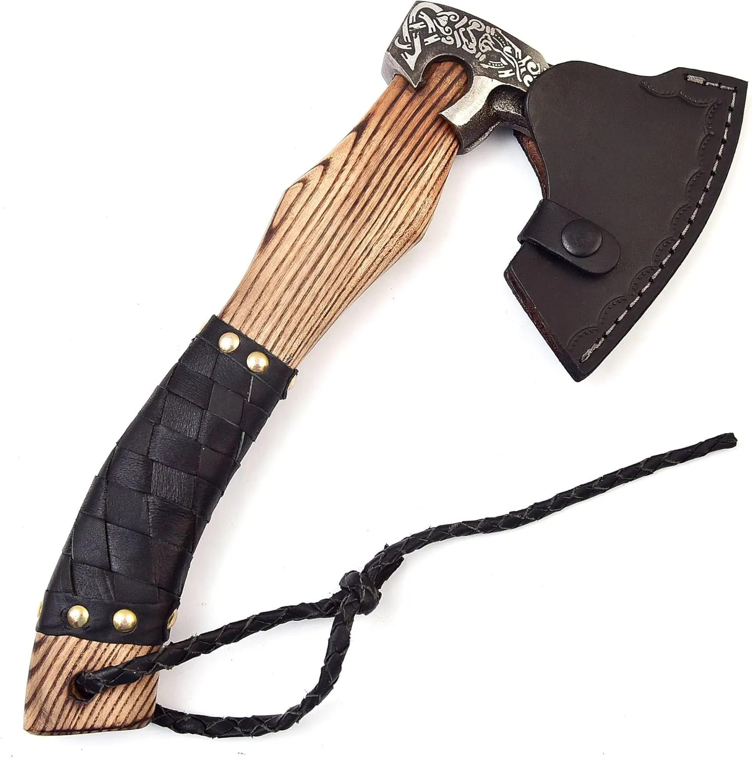 H&A CRAFTS® Viking Axe The Ragnar Lothbrok Real, and Custom Crafted with Leather Sheath Carbon Steel Camping Hatchet Personalized Gifts for Men (Valhalla Viking Axe)