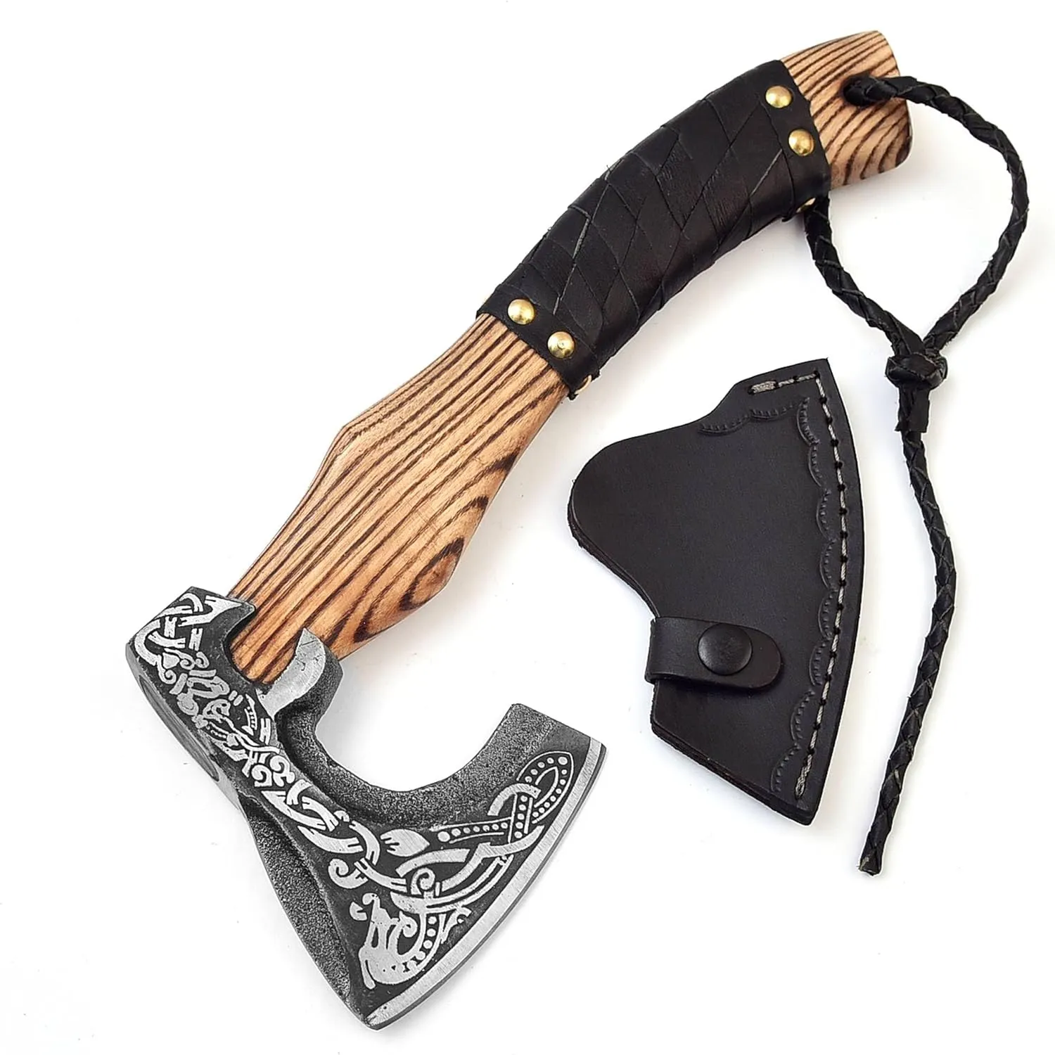 H&A CRAFTS® Viking Axe The Ragnar Lothbrok Real, and Custom Crafted with Leather Sheath Carbon Steel Camping Hatchet Personalized Gifts for Men (Valhalla Viking Axe)