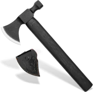 Hand-Forged Carbon Steel Viking Axe with Rosewood Black Handle, Bearded Tomahawk Hatchet of Ragnar Lothbrok for Camping, Hunting, LARP, Gift for HIM/HER - Premium Leather Sheath
