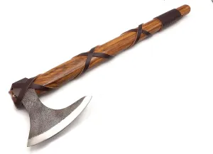 Hand-Forged Viking Bearded Axe – 1095 Carbon Steel Hatchet with Ash Wood Handle and Leather Sheath | Norse-Inspired Outdoor and Camping Tool | Gift for Men