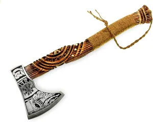 Hand-Forged Viking Bearded Axe – Carbon Steel Blade with Ash Wood Handle | Norse Throwing Hatchet for Camping, Hunting, Gifts & Collectors | Includes Leather Sheath