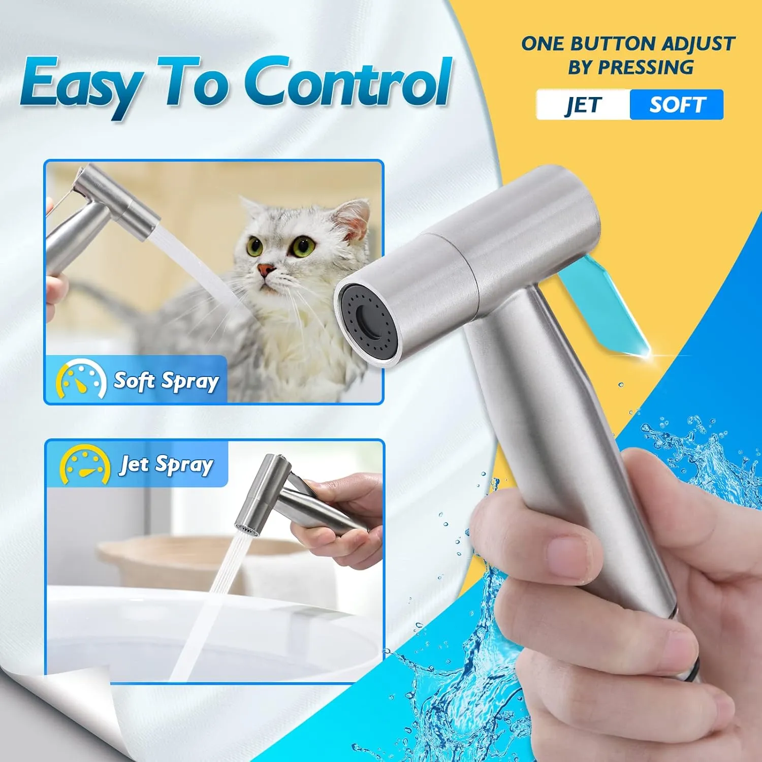 Handheld Bidet Sprayer for Toilet, Jet Sprayer for Toilet Muslim Shower, Adjustable Cloth Diaper Sprayer Bidets Attachment for Toilet, Toilet Sprayer with Bidet Hose for Feminine Wash