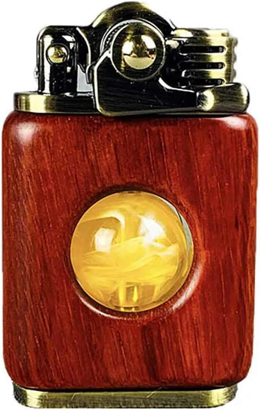 Handmade Antique Wooden Kerosene Lighter with Decompression Agate Ball, Vintage Creative Windproof Lighter
