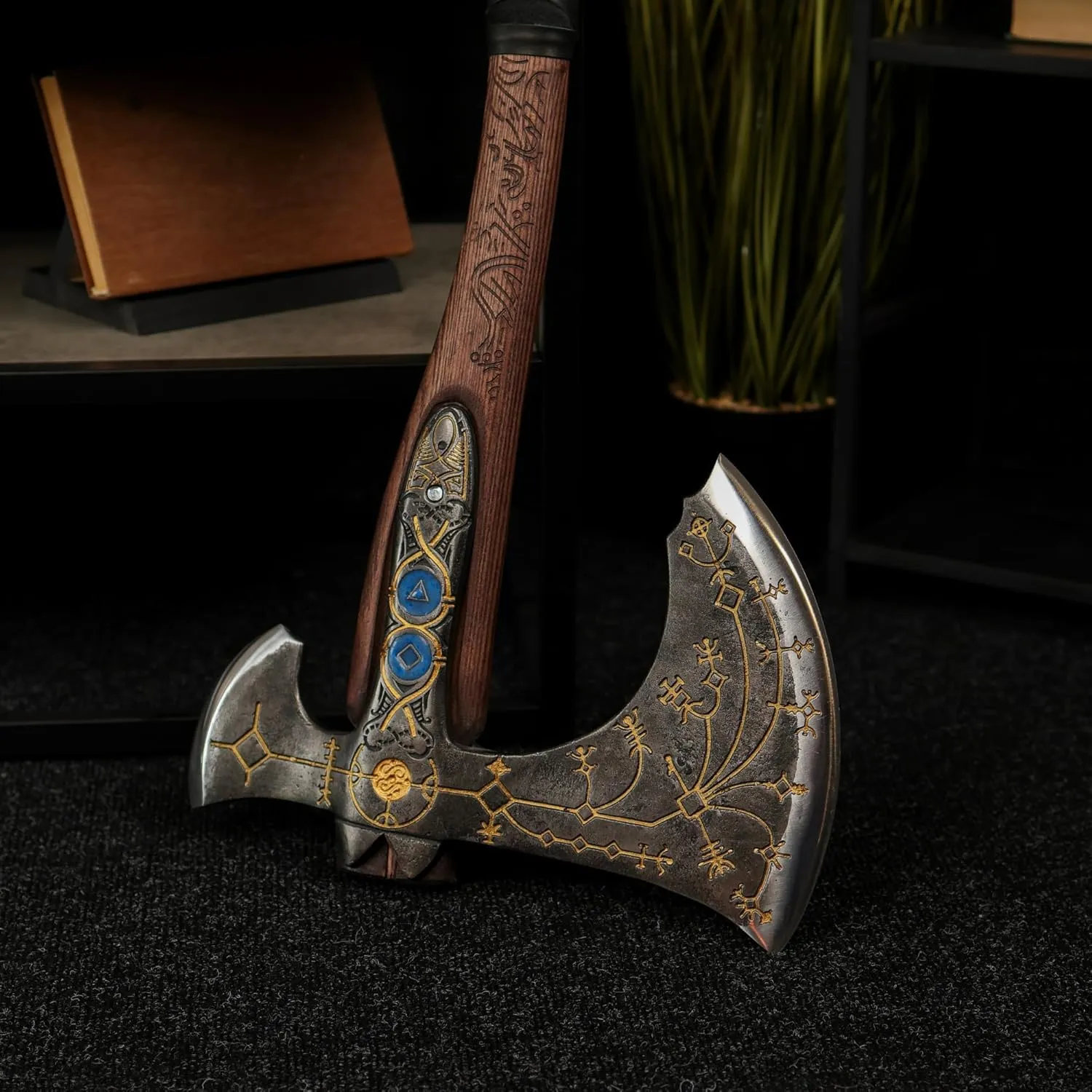 Handmade Leviathan Axe from AncientSmithy - GoW Leviathan Ax Replica - Real Kratos Axe for Cosplay - Forged High Carbon Steel Head Carved Ashwood Handle (Hardened Leviathan with Golden Runes)