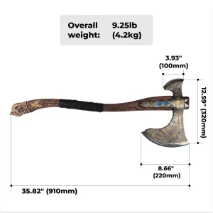 Handmade Leviathan Axe from AncientSmithy - GoW Leviathan Ax Replica - Real Kratos Axe for Cosplay - Forged High Carbon Steel Head Carved Ashwood Handle (Hardened Leviathan with Golden Runes)