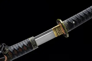 Handmade Real Full Tang Chinese Ruyi Taichi Sword Pattern Steel with Ebony Blackwood Sheath (Yellow-Taichi)