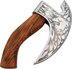 Handmade Ulu Kitchen Mini-Axe Knife Rose Wood Handle Comes with Leather Sheath (6009, High Carbon Steel)