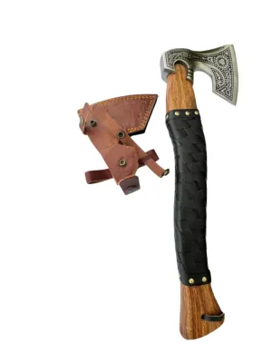 Handmade Viking Axe – Damascus Style Head and Leather Grip