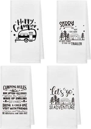 Happy Camper Camping Rules Absorbent Kitchen Towels And Dishcloths 16×24 Inches Set Of 4,Campsite RV Cabin Tent Hand Towel Dish Towel Tea Towel For Kitchen Bathroom Decor,Campers Camping Lovers Gifts