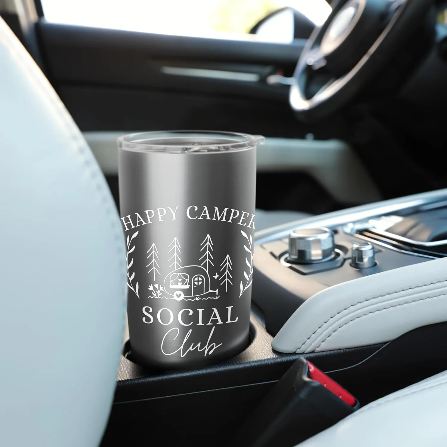 Happy Camper Social Club Cute Teardrop Trailer Forest Stainless Steel Insulated Tumbler