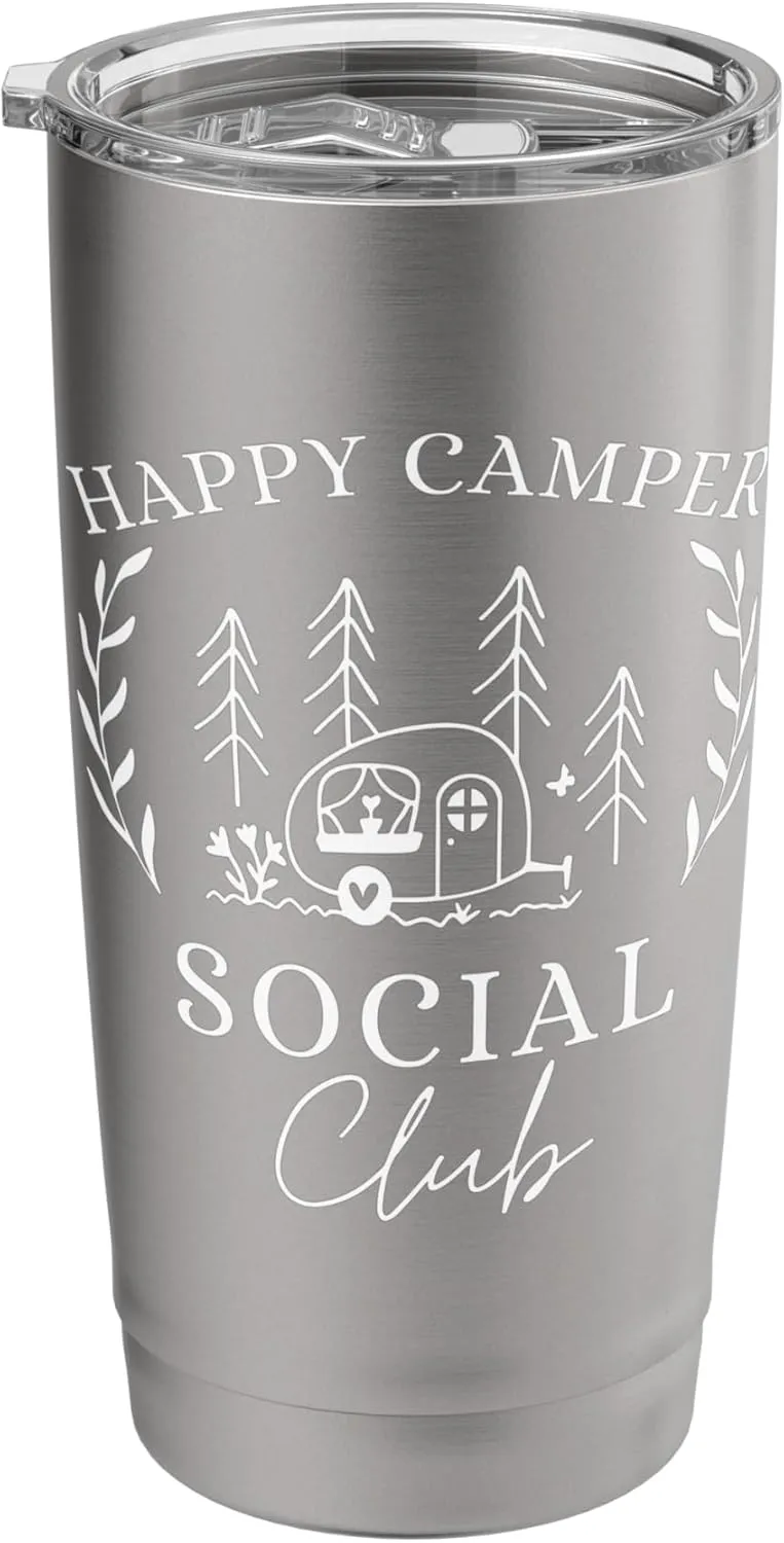 Happy Camper Social Club Cute Teardrop Trailer Forest Stainless Steel Insulated Tumbler