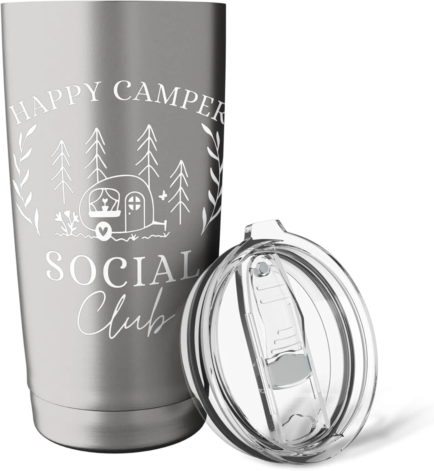 Happy Camper Social Club Cute Teardrop Trailer Forest Stainless Steel Insulated Tumbler