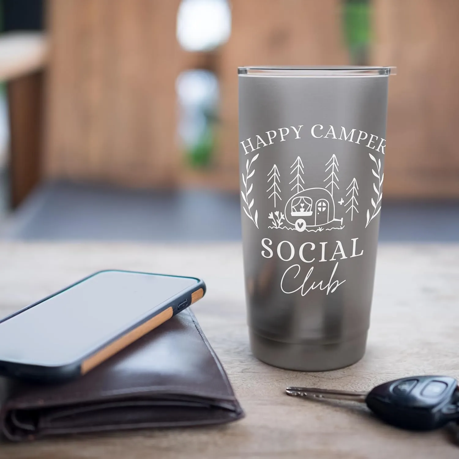 Happy Camper Social Club Cute Teardrop Trailer Forest Stainless Steel Insulated Tumbler