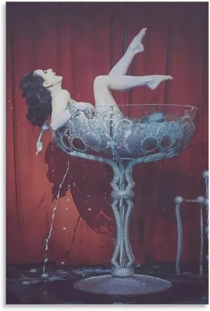 HBHCLXN Sexy Poster Dita Von Teese The Woman In The Wine Glass 12x18inch(30x45cm) Modern Canvas Wall Art For Bedroom Decor