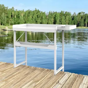Heavy-Duty Dock-Mounted Fish Fillet Table, 46.5'' L x 21'' W x 40'' H Fish Cleaning Table for Camping, Picnic, Garden, Outdoors, Corrosion Resistant & Rust Resistant
