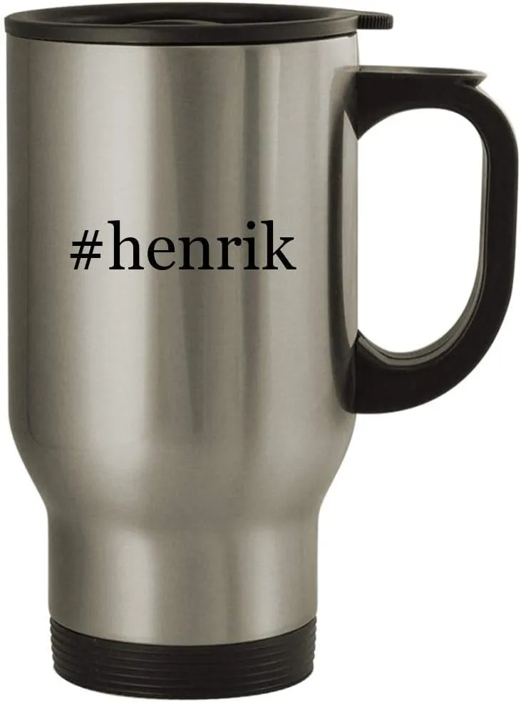 #henrik - 14oz Stainless Steel Hashtag Travel Coffee Mug, Silver