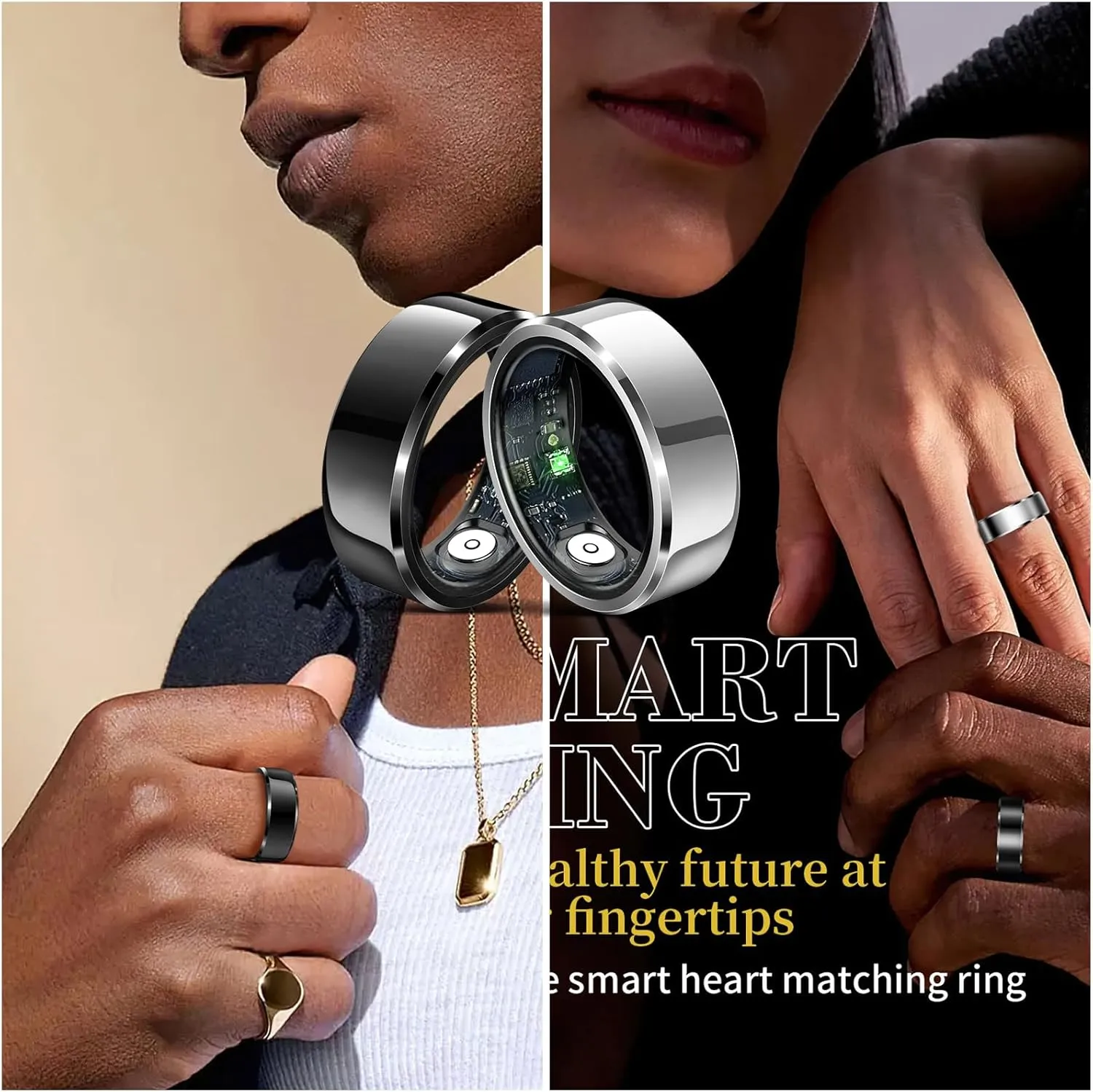 HitTopss Smart Ring, Fitness Sleep Health Tracker Rings for Men Women, No APP Subscription, Sleep Tracking, Heart Rate, Blood Oxygen, IP68 Waterproof (Black, 10#)