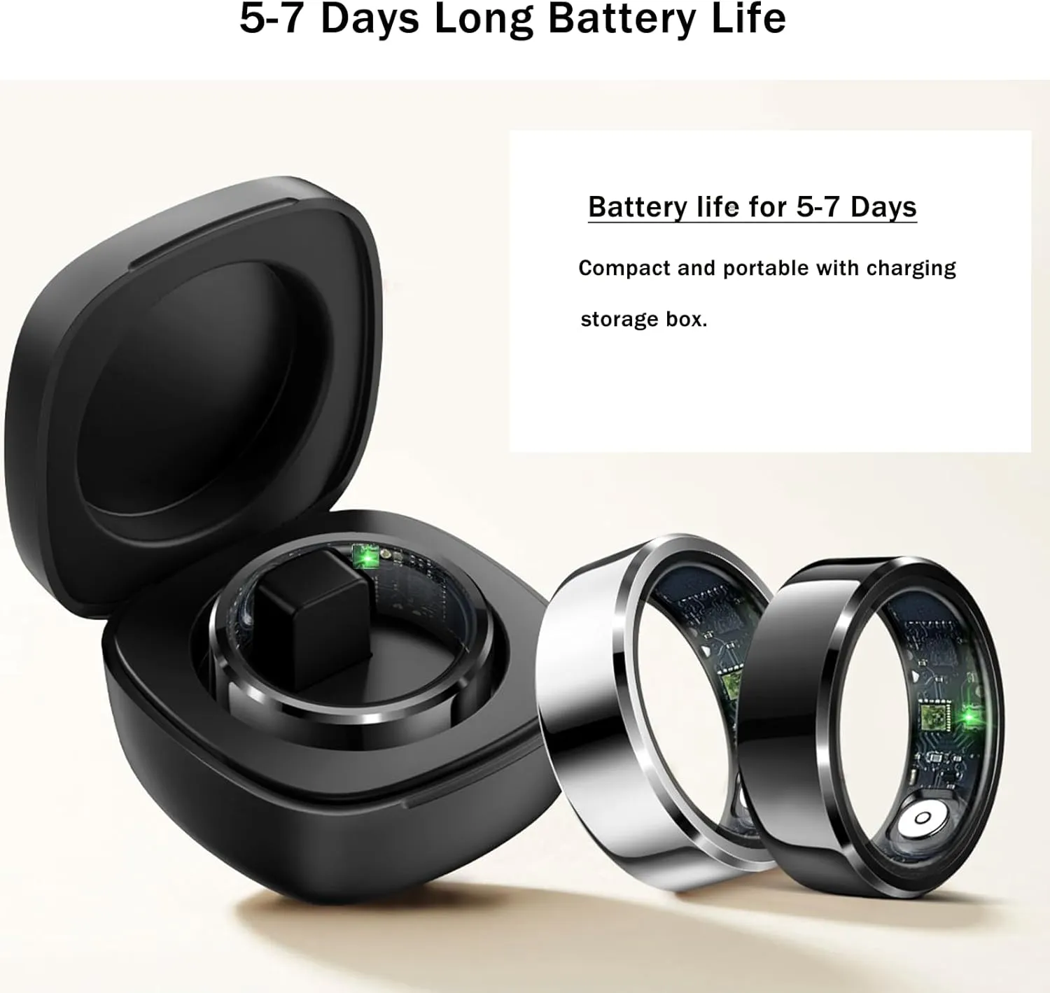 HitTopss Smart Ring, Fitness Sleep Health Tracker Rings for Men Women, No APP Subscription, Sleep Tracking, Heart Rate, Blood Oxygen, IP68 Waterproof (Black, 10#)