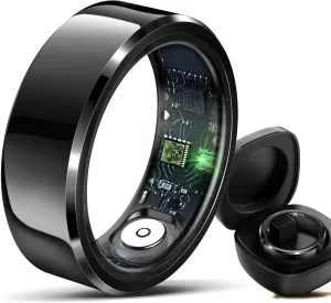 HitTopss Smart Ring, Fitness Sleep Health Tracker Rings for Men Women, No APP Subscription, Sleep Tracking, Heart Rate, Blood Oxygen, IP68 Waterproof (Black, 10#)
