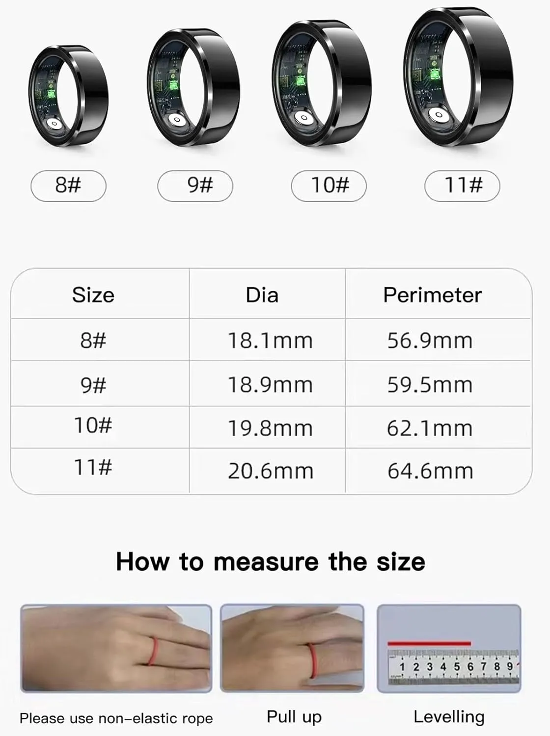 HitTopss Smart Ring, Fitness Sleep Health Tracker Rings for Men Women, No APP Subscription, Sleep Tracking, Heart Rate, Blood Oxygen, IP68 Waterproof (Black, 10#)