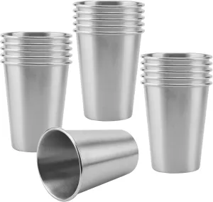 HOIGON 16 Pack Stainless Steel Cups, 12oz Shatterproof Metal Drinking Cups, Unbreakable Stackable Stainless Steel Tumblers for Travel, Camping, Outdoor Activities