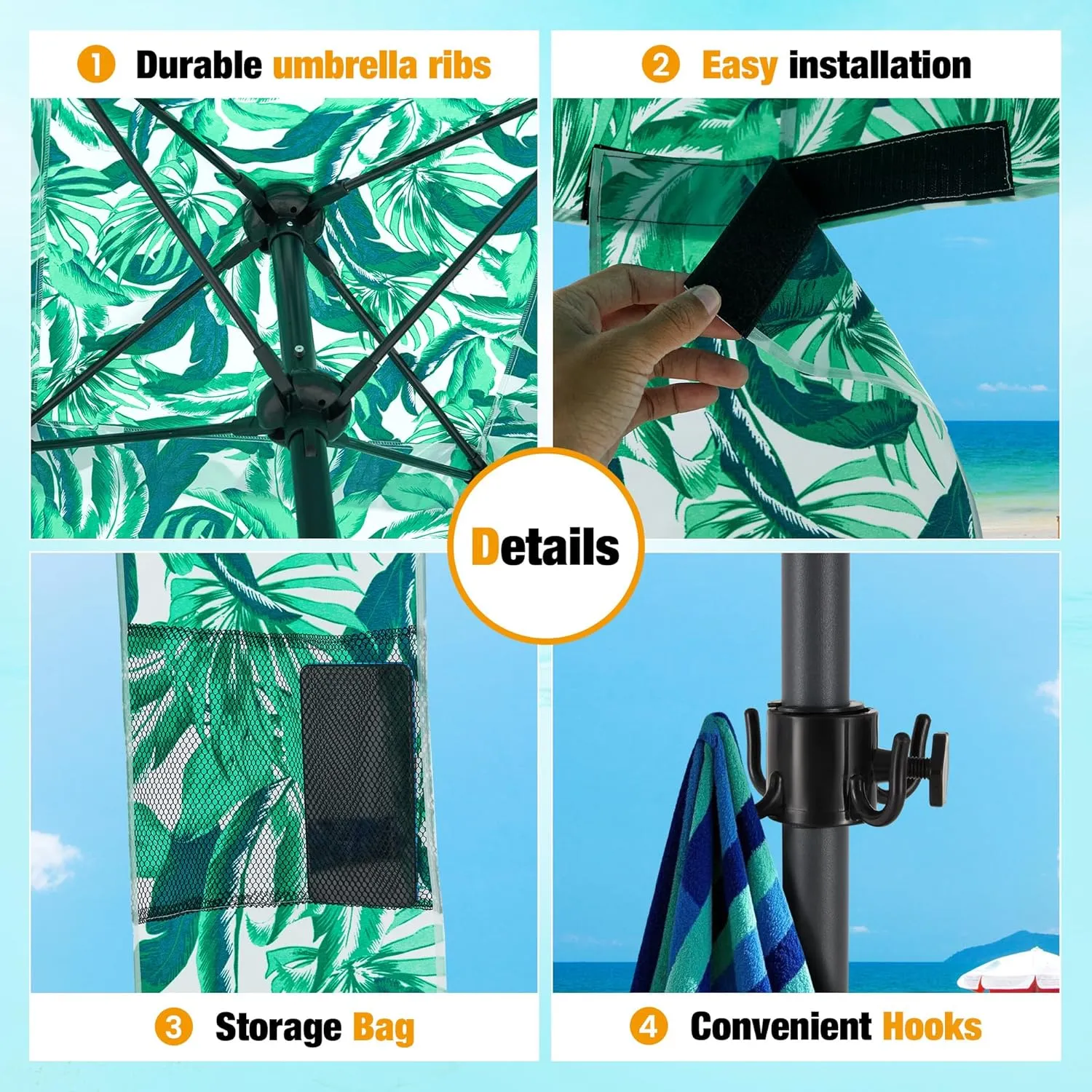 HOMEDEMO Beach Cabana UPF 50 , 6'×6' Beach Canopy, Easy Set up and Take Down, Cool Cabana Beach Tent with Sand Pockets, Side Wall Beach Shade Canopy Wind Waterproof for Kids, Family & Friends
