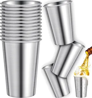 Honeydak 16 Pack Stainless Steel Cups 16 oz Metal Camping Cups Stackable Stainless Steel Pint Tumblers Shatterproof Drinking Glasses for Adults Travel, Outdoor, Camping, Everyday
