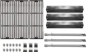 Hongso Grill Parts for Chargriller 5050, 3001, 3008, 3030, 4000, 2121, King Griller 3008, 5252, Cast Iron Grill Grates Heat Plates Burners and Hanger Brackets Included