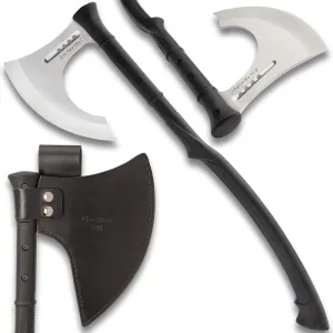 HONSHU Karito Battle Axe with Leather Sheath - 7Cr13 Stainless Steel Blade, Impact-Resistant Injection-Molded Nylon Handle, EDM Textured - Tradition and Innovation - Great for Breaching - Length 27”