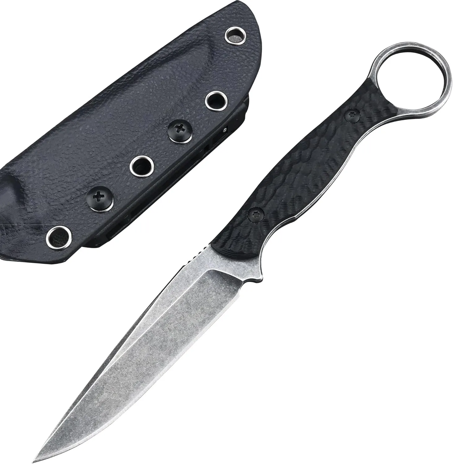 HUAAO Tactical Fixed Blade Knife with Kydex Sheath, G10 Handle and Finger Loop, EDC Tool Utility Knife for Outdoor, Survival, Hiking, Camping