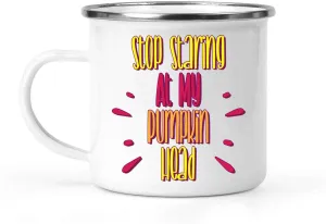 Humorous Halloween Themed Gifts - Stop Staring At Pumpkin Boobs 12 Oz White Stainless Steel Camping Mug