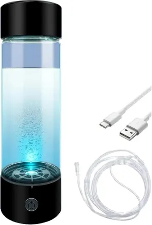 Hydrogen Water Bottle, Rechargeable Portable Glass Hydrogen Water Ionizer Machine, New Electrolysis Technology, for Daily Office Home Travel Drinking