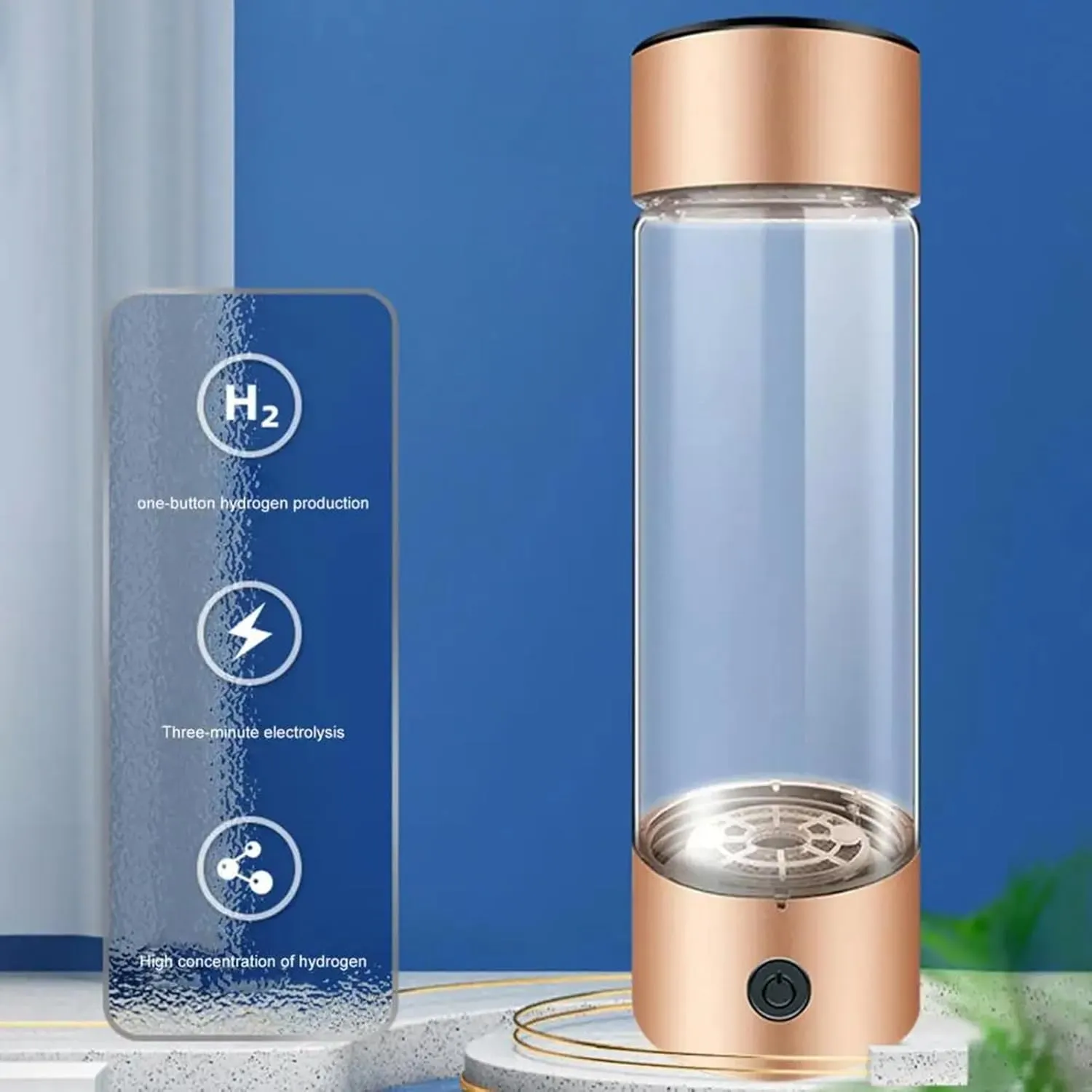 Hydrogen Water Bottle, Rechargeable Portable Glass Hydrogen Water Ionizer Machine, New Electrolysis Technology, for Daily Office Home Travel Drinking