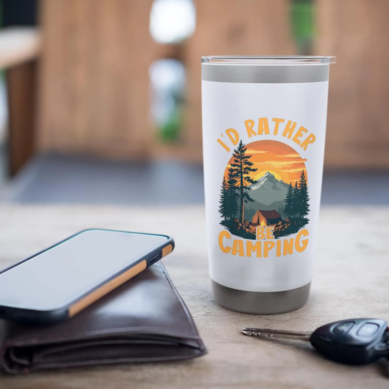 I'd Rather Be Camping Mountain Sunset Stainless Steel Insulated Tumbler