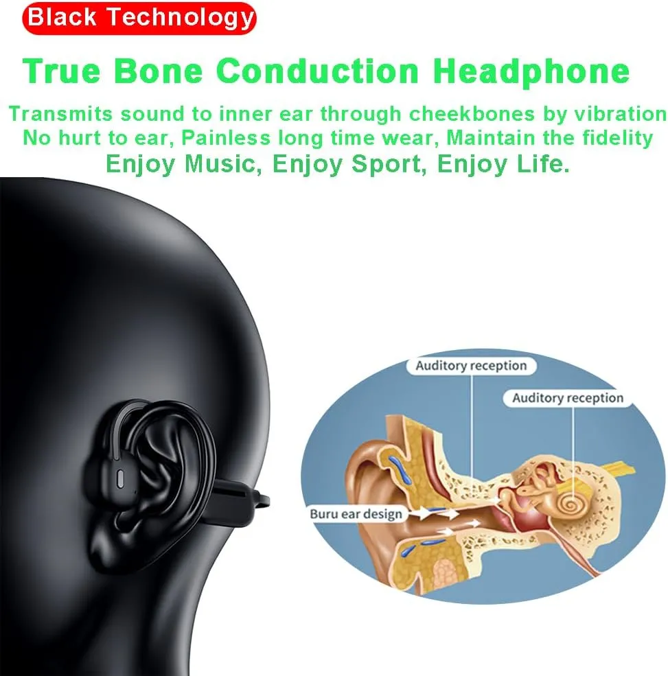 IHAO Swimming Headphones True Bone Conduction Open Ear Headset MP3 Player Built-in 32G Memory IP68 Underwater Waterproof Stereo Bluetooth Earphone for Driving Bicycling Running Skiing-Black